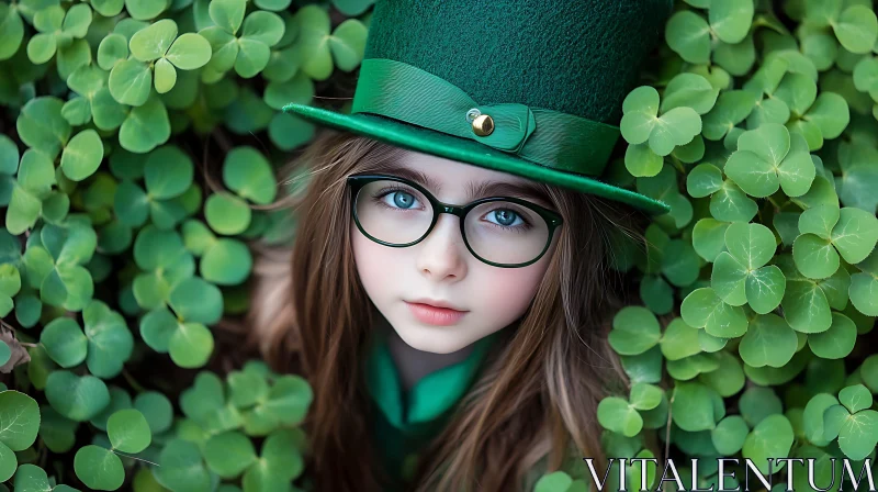 AI ART Girl in Green Hat with Clovers