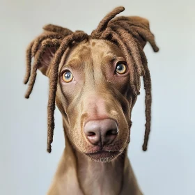 Close-Up Portrait of Brown Dog with Dreadlocks