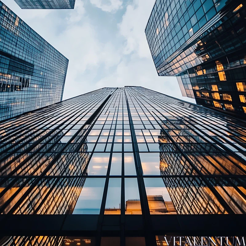 Modern Skyscrapers Against a Cloudy Sky AI Image