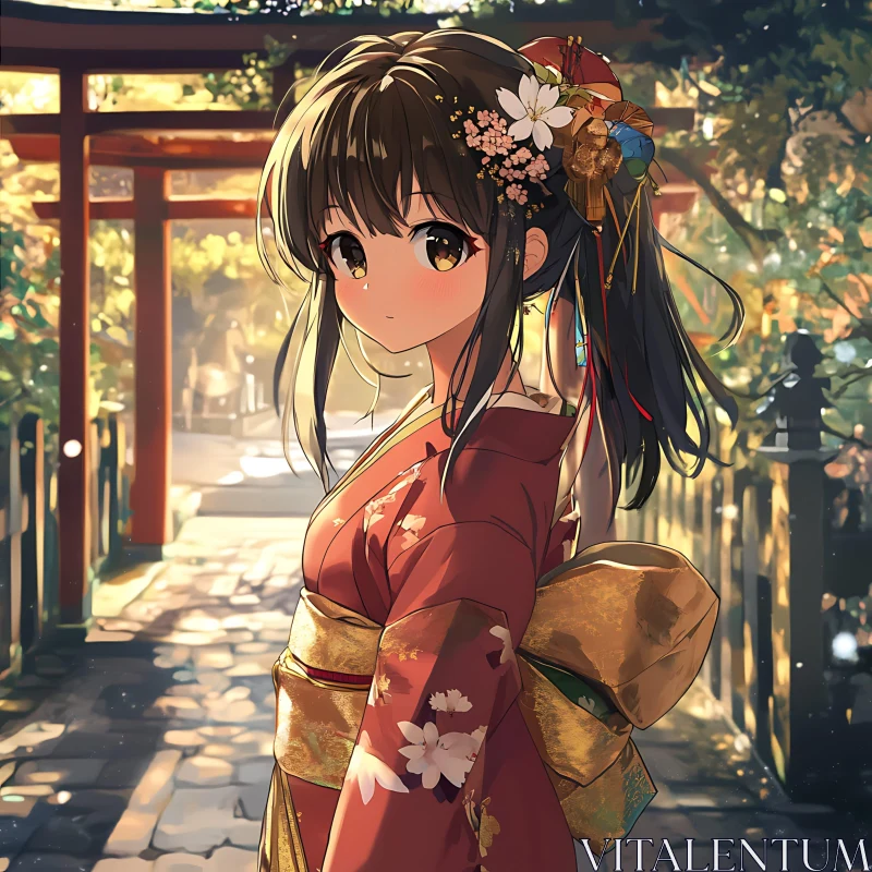 Anime Girl in Traditional Japanese Garden AI Image