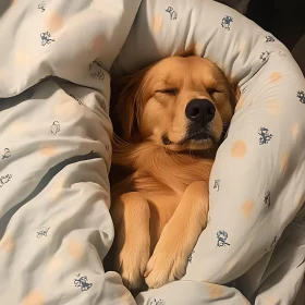 Golden Retriever Snuggled in Cozy Blanket