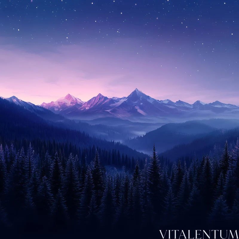 Starry Night Over Mountain Landscape AI Image