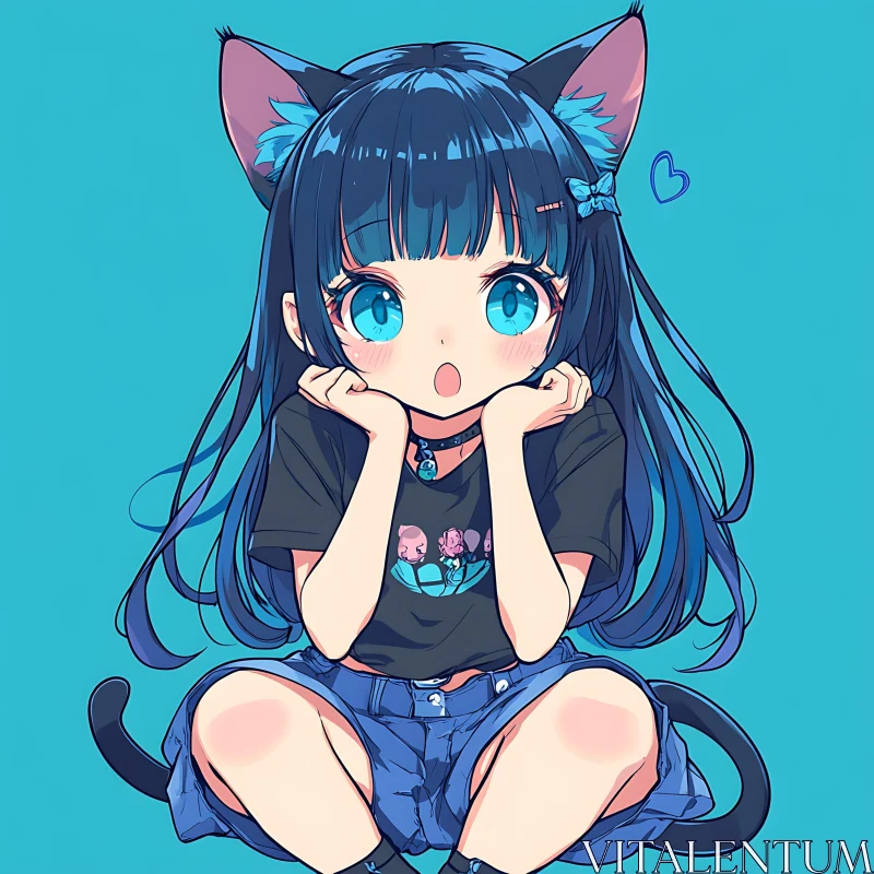 Cute Anime Character with Cat Features AI Image