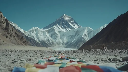 Snowy Peaks and Colorful Banners