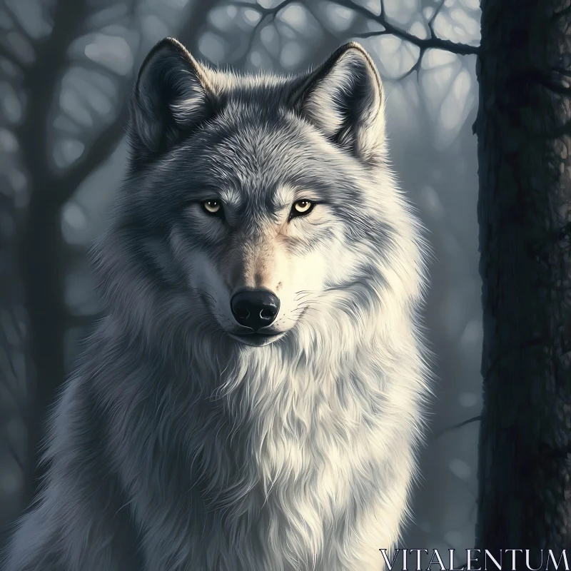 AI ART Lone Wolf in the Whispering Woods