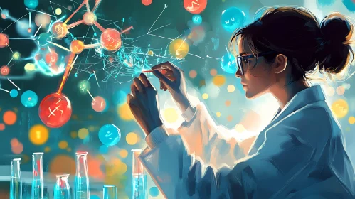 Female Scientist Analyzing Molecular Structure