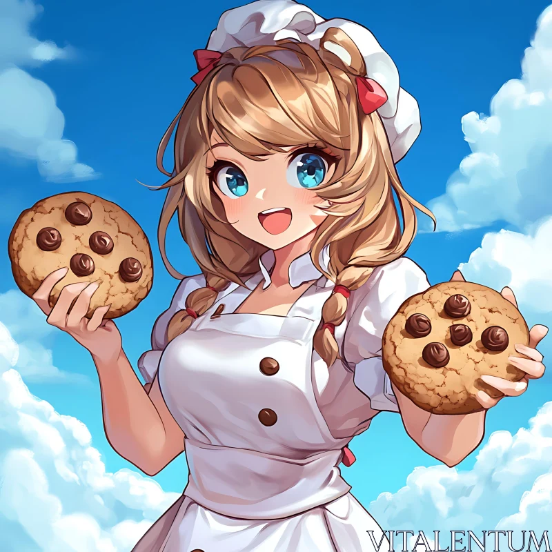 Anime Girl with Cookies and Sunny Sky AI Image