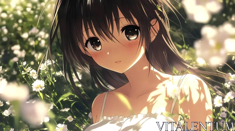 Tranquil Anime Girl Among Flowers AI Image