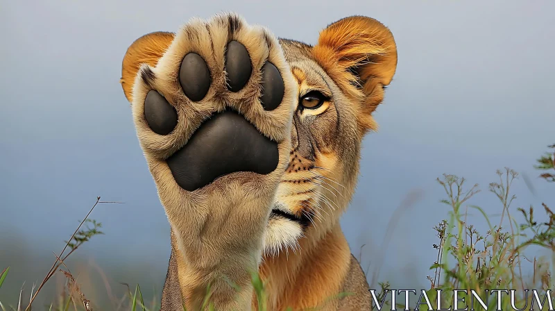 AI ART Lion Cub Hiding Behind Paw