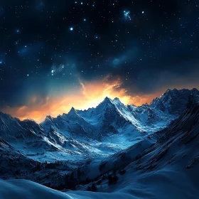 Winter Mountain Range at Night