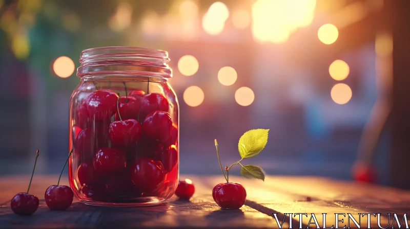 Summer Cherries in Glass Jar AI Image