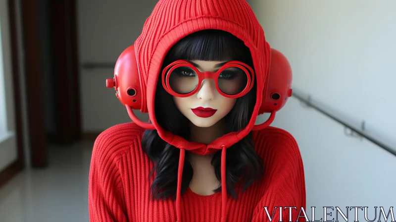 Captivating Red Sweater and Hood in Bubble Goth Style AI Image