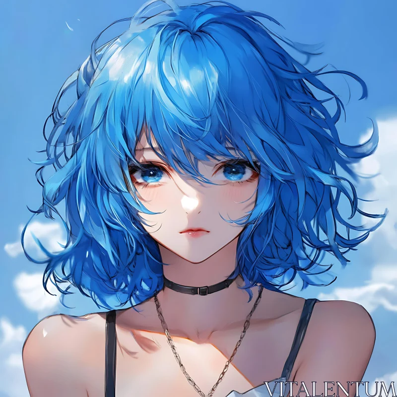 Anime Girl with Blue Hair AI Image