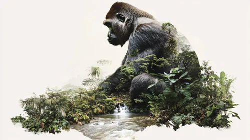 Gorilla Merged with Jungle Landscape