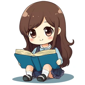 Chibi Girl with Book - Cute Anime Drawing