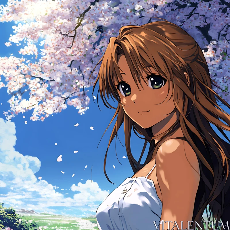 Anime Girl in Blooming Spring Landscape AI Image