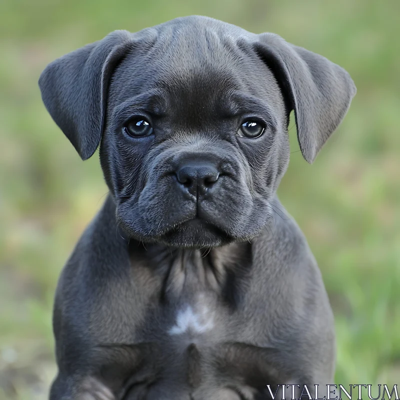 Cute Grey Puppy in Greenery AI Image