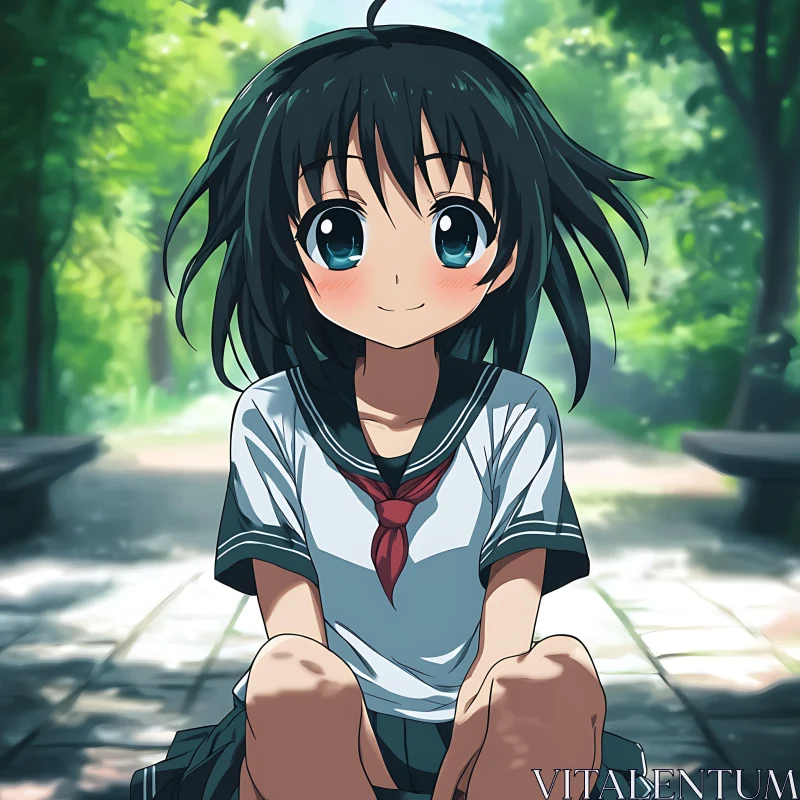 Charming Anime Girl in Outdoor Park AI Image