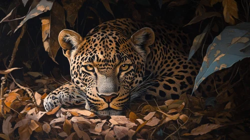 Leopard Portrait Amongst Autumn Leaves