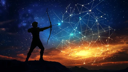 Silhouette Archer Shooting Stars