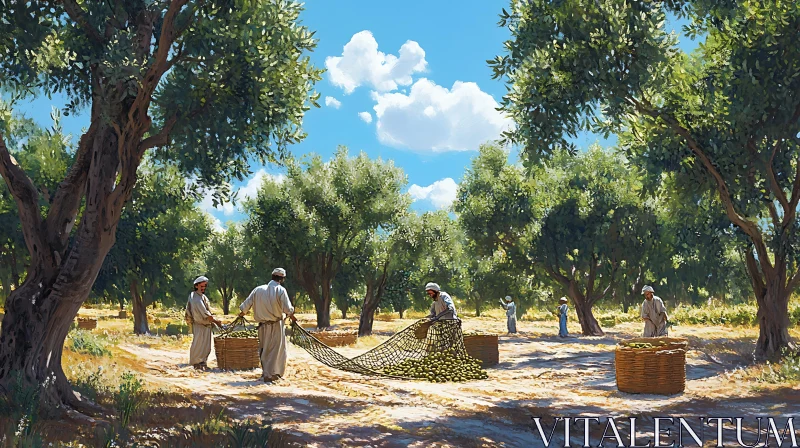 AI ART Harvesting Olives in the Grove