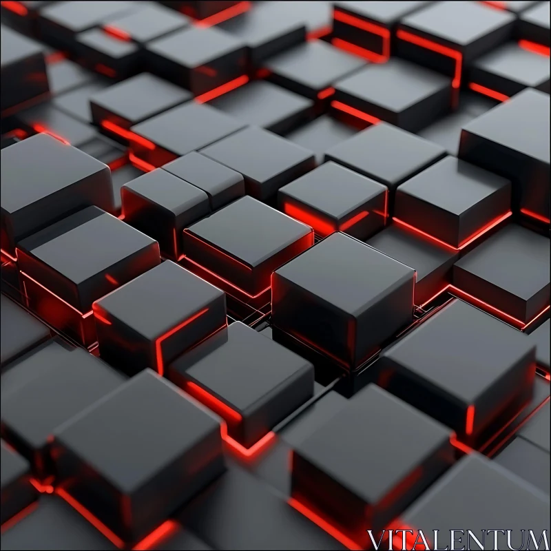 AI ART 3D Geometric Black Cubes with Red Neon Light