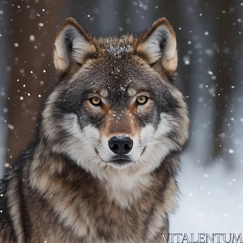 AI ART Snowy Wolf Face Close-Up