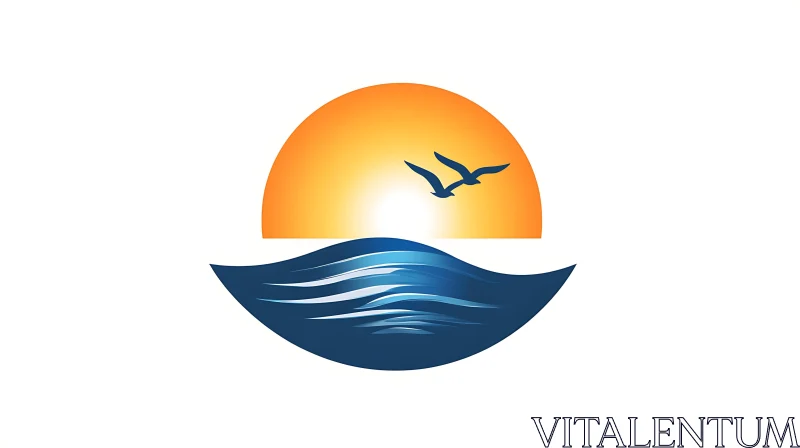 AI ART Sunset Sea with Birds Graphic