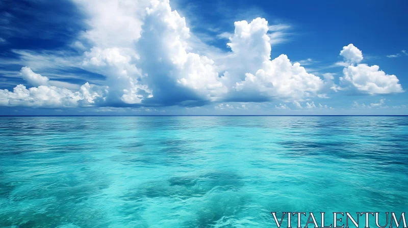 Turquoise Sea and Cloudy Sky AI Image