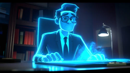 Cartoon Man in Neon Aura