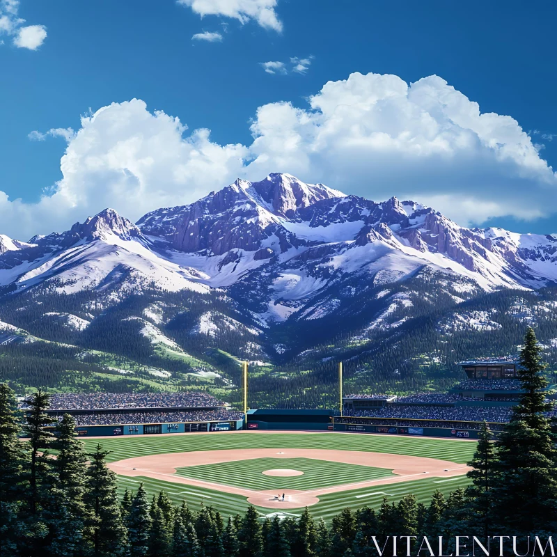 Baseball Stadium with Mountain Backdrop AI Image