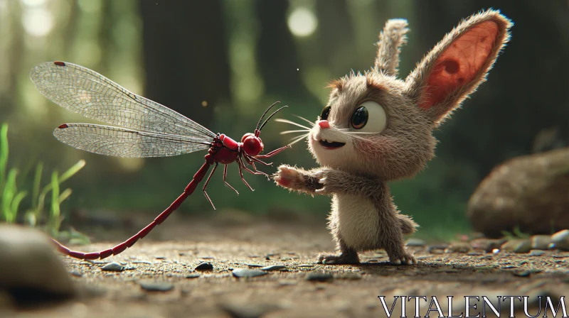 AI ART Animated Bunny and Dragonfly Meeting