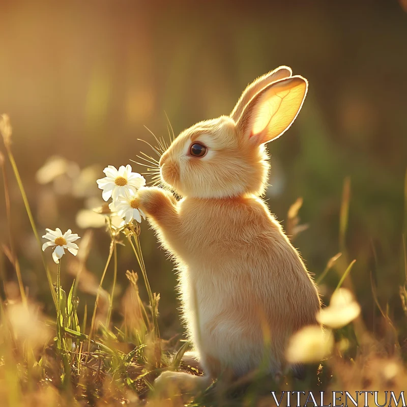 Rabbit with Flowers AI Image