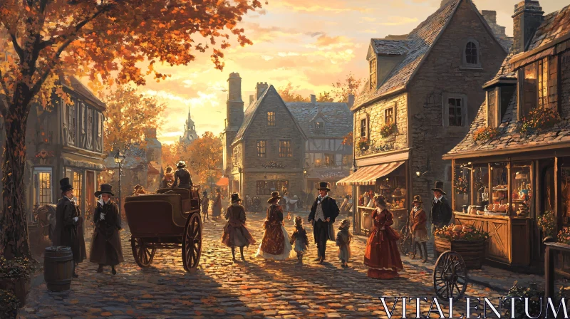 AI ART Old Town Sunset Stroll