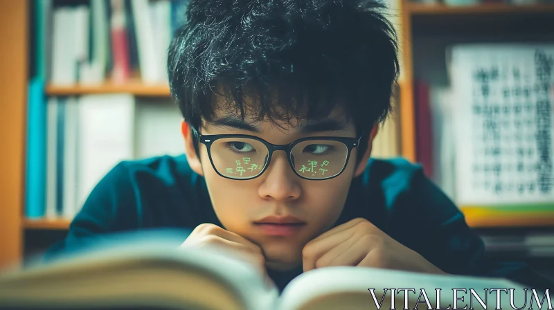 Boy with Glasses Studying Hard AI Image