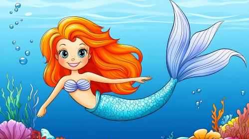 Cartoon Mermaid in Ocean Depths