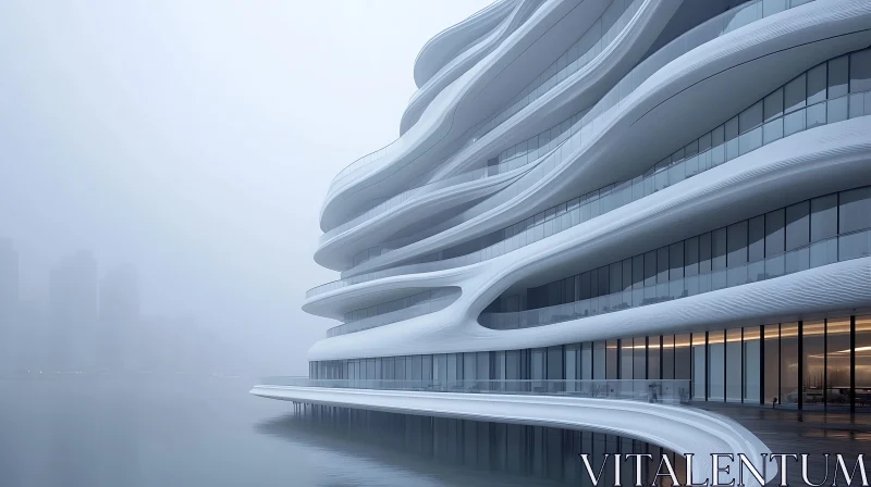 Sleek Contemporary Waterfront Building Design AI Image