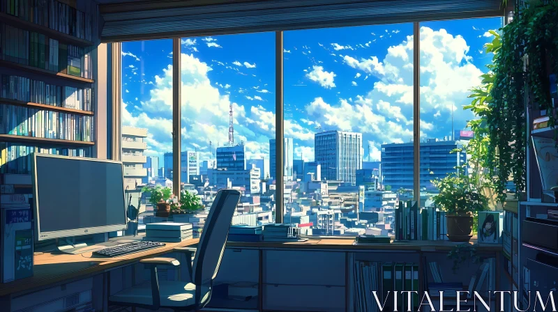 AI ART City View Office - Modern Work Desk Setup