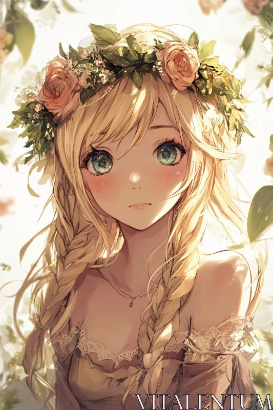 AI ART Anime Girl with Blonde Hair and Flower Crown