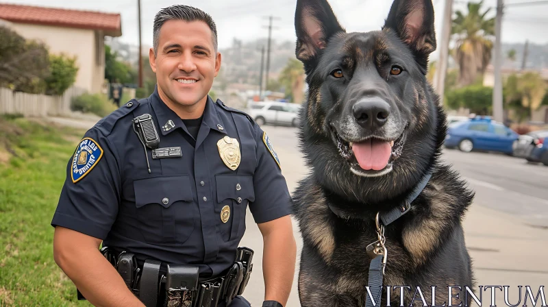 Police Officer and Loyal German Shepherd AI Image