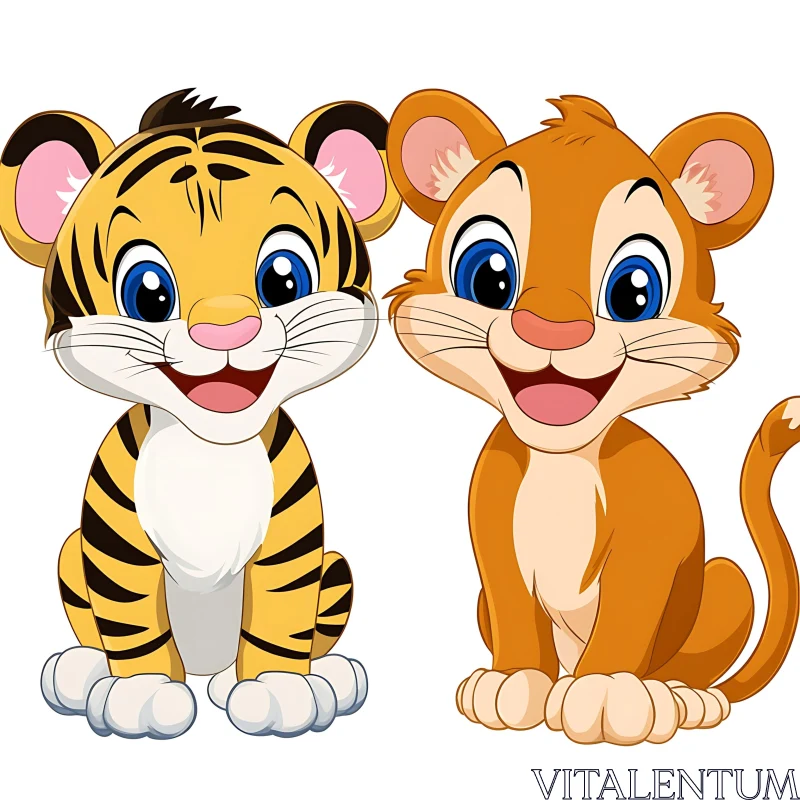 Playful Tiger and Lion Cartoon Image AI Image