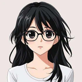 Anime Portrait of a Girl with Black Hair and Glasses