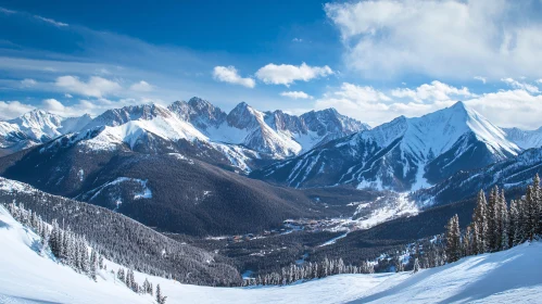 Winter Mountain Landscape with Snowy Peaks