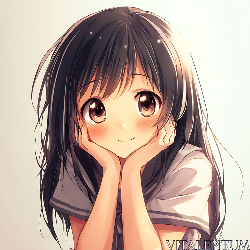 Cute Anime Portrait with Warm Smile AI Image