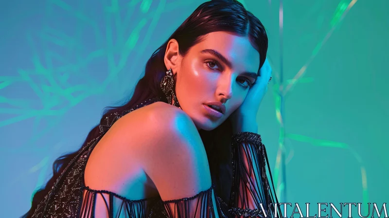 Glamorous Kendall Jenner in Turquoise Lighting AI Image