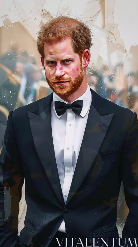 Prince Harry's Formal Black Tuxedo Portrait AI Image