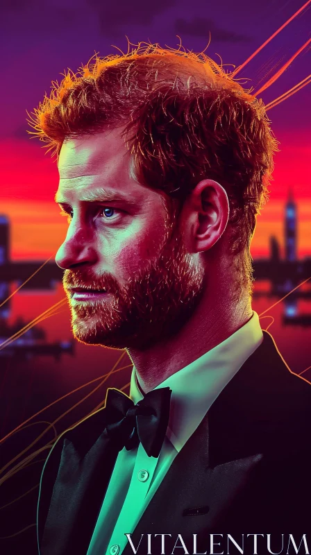 AI ART Prince Harry's Contemplative Sunset Portrait