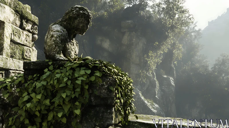 Forgotten Stone Statue in Ancient Ruins AI Image