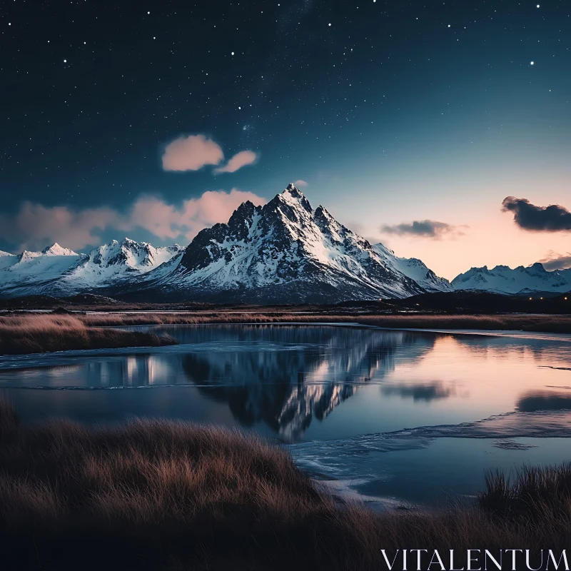 AI ART Snowy Peaks Reflection Landscape