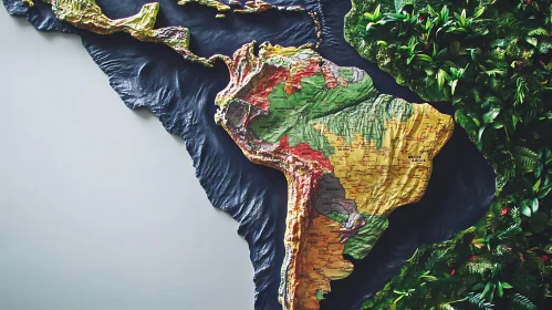 South America Topography Map with Green Wall